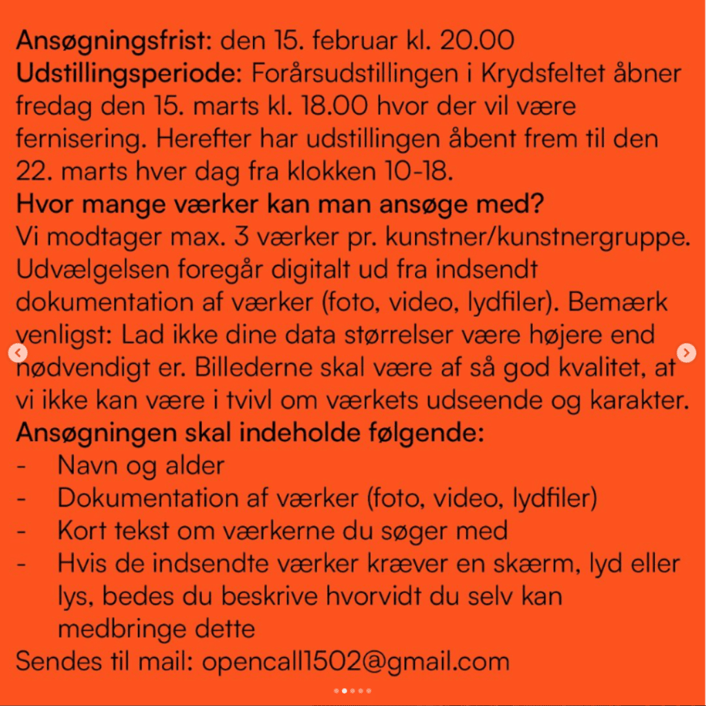 Open Call: Ansøgning til Forårsudstilling 2024 i Krydsfeltet 3 OP 2